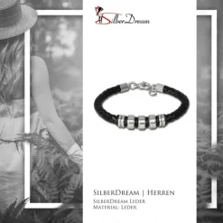 SilberDream Lederarmband Edelstahl Beads schwarz Leder Armband LAP006S