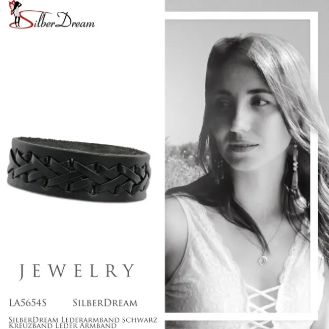 SilberDream Lederarmband schwarz Kreuzband Leder Armband LA5654S