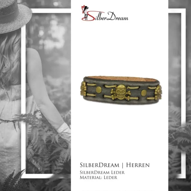 SilberDream Lederarmband grau Herren Leder Armband Totenkopf LA5351B
