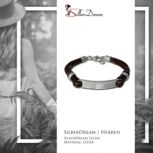 SilberDream Lederarmband Plakette braun Edelstahl Armband LAP009B