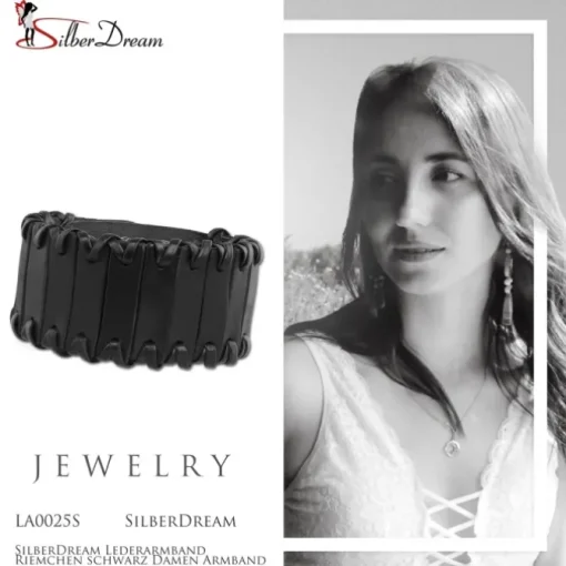 SilberDream Lederarmband Riemchen schwarz Damen Armband LA0025S