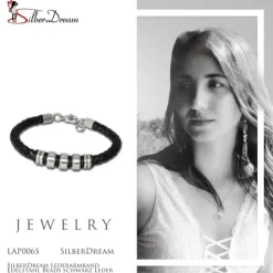 SilberDream Lederarmband Edelstahl Beads schwarz Leder Armband LAP006S