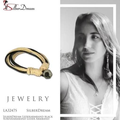 SilberDream Lederarmband black Surferarmband Leder Armband LA3247S