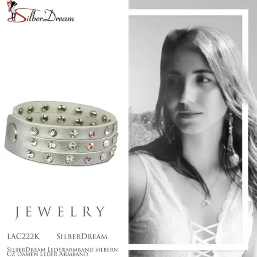 SilberDream Lederarmband silbern CZ Damen Leder Armband LAC222K