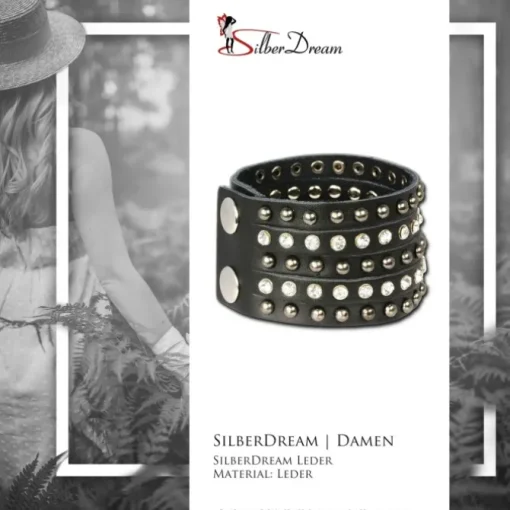 SilberDream Lederarmband schwarz Zirkonia Damen Leder Armband LAP231S