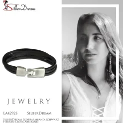 SilberDream Lederarmband schwarz Herren Leder Armband LA4292S