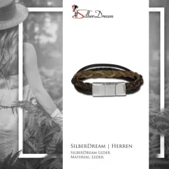 SilberDream Lederarmband braun Zierkordeln Leder Stahl Armband LAP001B