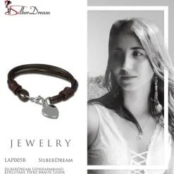 SilberDream Lederarmband Edelstahl Herz braun Leder Armband LAP005B