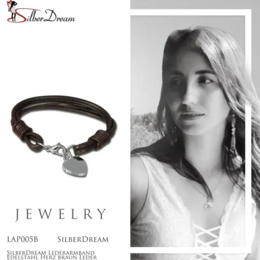 SilberDream Lederarmband Edelstahl Herz braun Leder Armband LAP005B