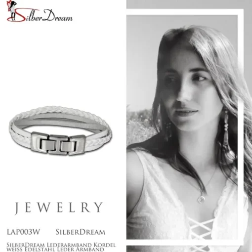 SilberDream Lederarmband Kordel weiß Edelstahl Leder Armband LAP003W