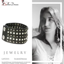 SilberDream Lederarmband schwarz Zirkonia Damen Leder Armband LAP231S