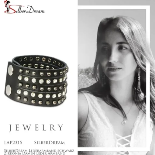 SilberDream Lederarmband schwarz Zirkonia Damen Leder Armband LAP231S