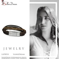 SilberDream Lederarmband braun Zierkordeln Leder Stahl Armband LAP001B