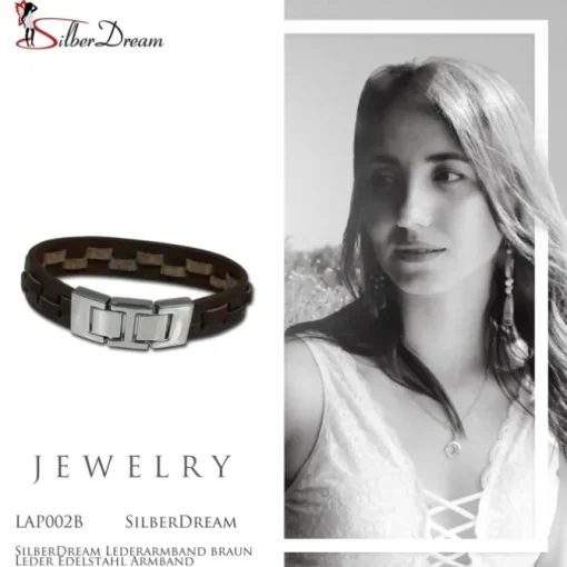 SilberDream Lederarmband braun Leder Edelstahl Armband LAP002B