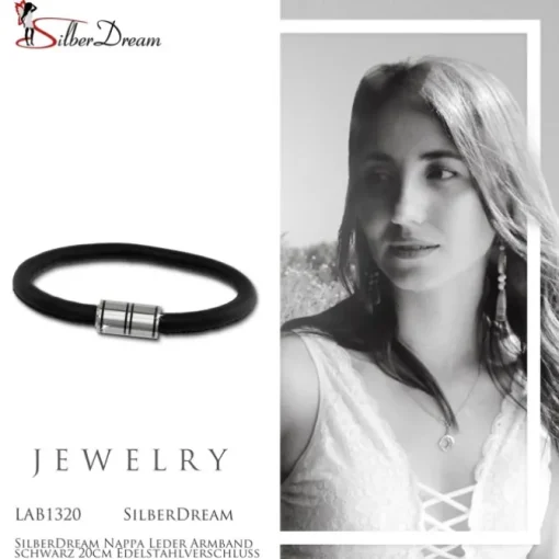 SilberDream Nappa Leder Armband schwarz 20cm Edelstahlverschluss LAB1320