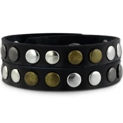 SilberDream Nieten-Lederarmband Wickeloptik schwarz Damen Leder Armband LAP088S