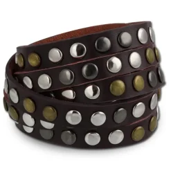 SilberDream Nieten-Lederarmband Wickeloptik rotbraun Leder Armband LAP087D