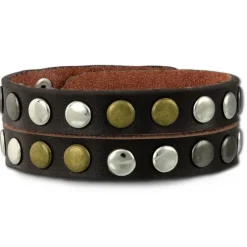SilberDream Nieten-Lederarmband Wickeloptik dunkelbraun Damen Leder Band LAP088N