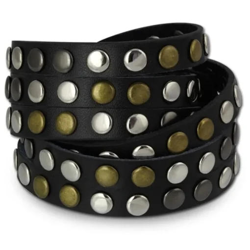 SilberDream Nieten-Lederarmband Wickeloptik schwarz Damen Leder Armband LAP087S