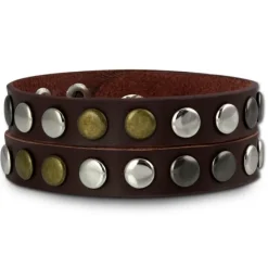 SilberDream Nieten-Lederarmband Wickeloptik rotbraun Damen Leder Armband LAP088D