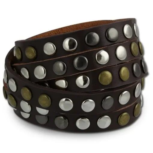 SilberDream Nieten-Lederarmband Wickeloptik braun Leder Armband LAP087B