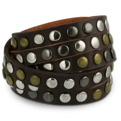 SilberDream Nieten-Lederarmband Wickeloptik dunkelbraun Leder Band LAP087N