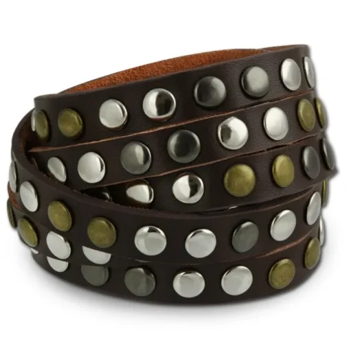 SilberDream Nieten-Lederarmband Wickeloptik dunkelbraun Leder Band LAP087N