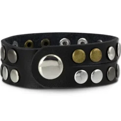 SilberDream Nieten-Lederarmband Wickeloptik schwarz Damen Leder Armband LAP088S