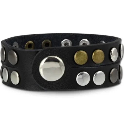 SilberDream Nieten-Lederarmband Wickeloptik schwarz Damen Leder Armband LAP088S