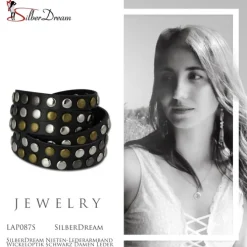 SilberDream Nieten-Lederarmband Wickeloptik schwarz Damen Leder Armband LAP087S