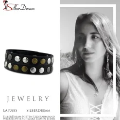 SilberDream Nieten-Lederarmband Wickeloptik schwarz Damen Leder Armband LAP088S