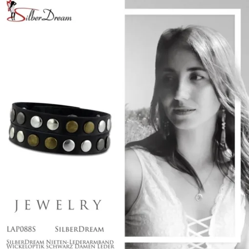 SilberDream Nieten-Lederarmband Wickeloptik schwarz Damen Leder Armband LAP088S