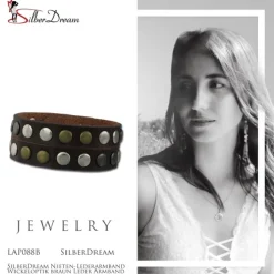 SilberDream Nieten-Lederarmband Wickeloptik braun Leder Armband LAP088B
