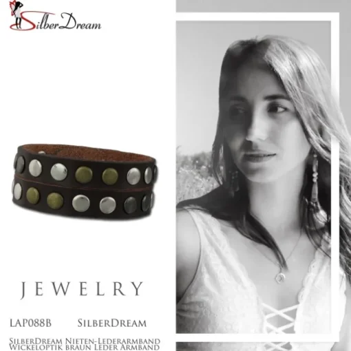 SilberDream Nieten-Lederarmband Wickeloptik braun Leder Armband LAP088B