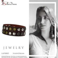SilberDream Nieten-Lederarmband Wickeloptik rotbraun Damen Leder Armband LAP088D