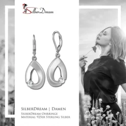 SilberDream Ohrhänger Big Zirkonia weiß 925 Silber Ohrring SDO4290W
