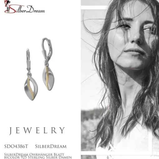 SilberDream Ohrhänger Blatt bicolor 925 Sterling Silber Damen SDO4386T