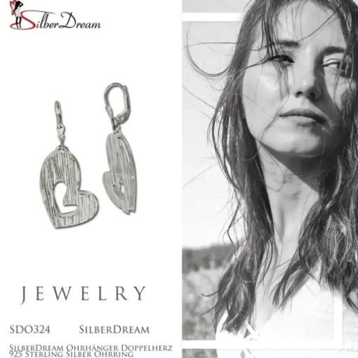 SilberDream Ohrhänger Doppelherz 925 Sterling Silber Ohrring SDO324
