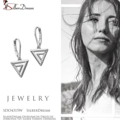 SilberDream Ohrhänger Dreiecke Zirkonia 925 Silber Damen Ohrring SDO4315W