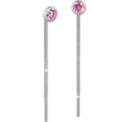 SilberDream Ohrhänger Durchzieher Zirkonia rosa 4mm 925 Silber SDO5964A