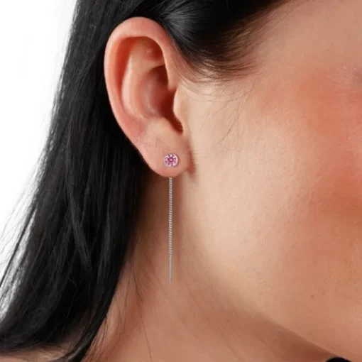 SilberDream Ohrhänger Durchzieher Zirkonia rosa 3mm 925 Silber SDO5963A