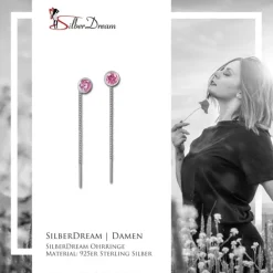 SilberDream Ohrhänger Durchzieher Zirkonia rosa 5mm 925 Silber SDO5965A