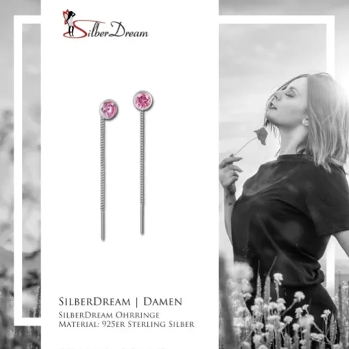 SilberDream Ohrhänger Durchzieher Zirkonia rosa 5mm 925 Silber SDO5965A