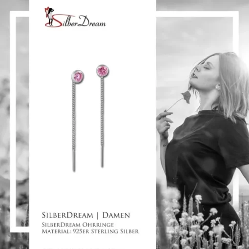 SilberDream Ohrhänger Durchzieher Zirkonia rosa 4mm 925 Silber SDO5964A