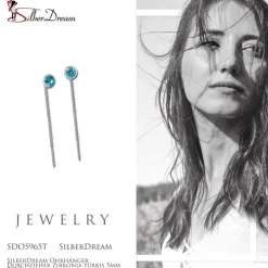 SilberDream Ohrhänger Durchzieher Zirkonia türkis 5mm 925 Silber SDO5965T