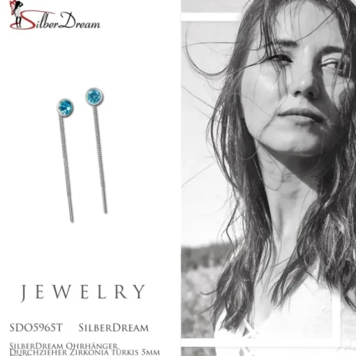SilberDream Ohrhänger Durchzieher Zirkonia türkis 5mm 925 Silber SDO5965T