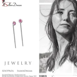 SilberDream Ohrhänger Durchzieher Zirkonia rosa 5mm 925 Silber SDO5965A