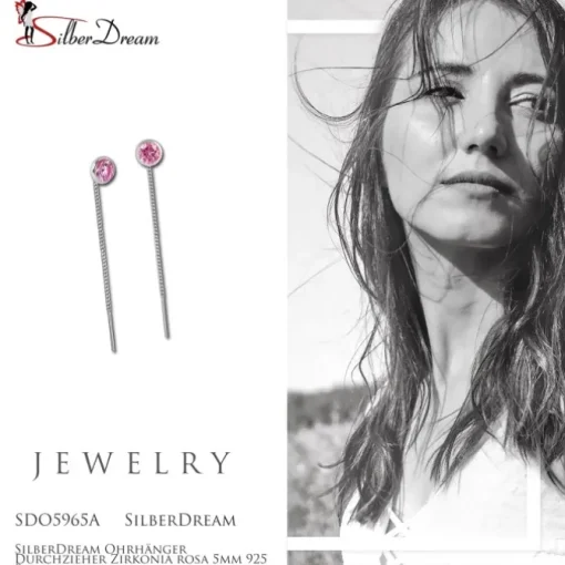SilberDream Ohrhänger Durchzieher Zirkonia rosa 5mm 925 Silber SDO5965A