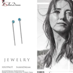 SilberDream Ohrhänger Durchzieher Zirkonia türkis 3mm 925 Silber SDO5963T