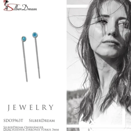 SilberDream Ohrhänger Durchzieher Zirkonia türkis 3mm 925 Silber SDO5963T